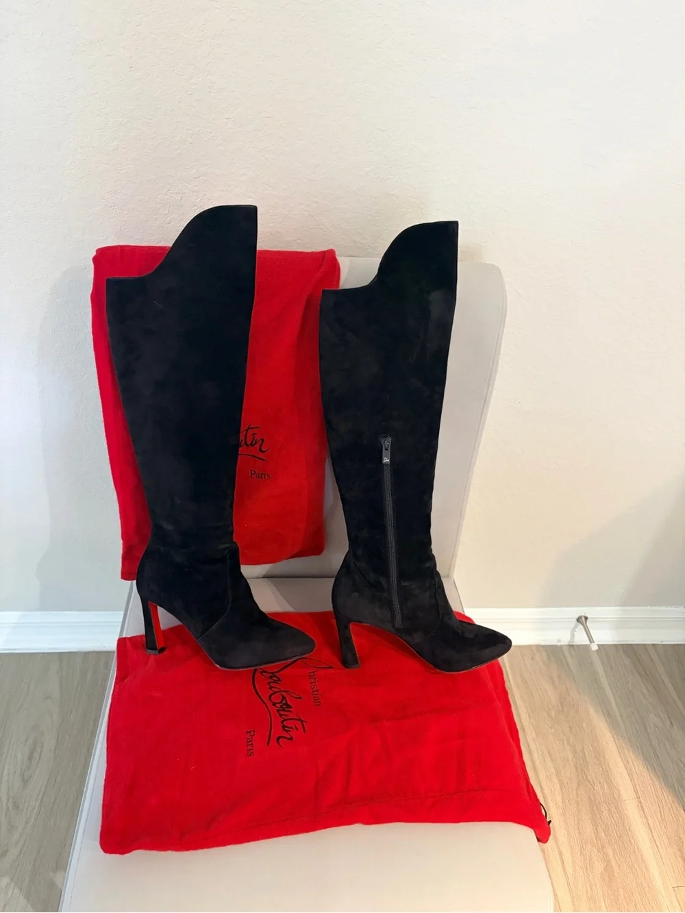 Christian Louboutin Black Suede Over-the-Knee Stiletto Boots
